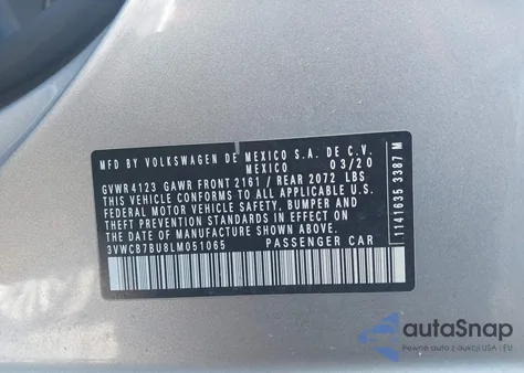 2020 Volkswagen Jetta 1.4T R-Line/1.4T S/1.4T Se z USA, uszkodzony, nr VIN 3VWCB7BU8LM051065